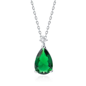 Lantisor argint cu piatra verde teardrop DiAmanti Z1591N_Green-DIA (Argint 925‰ 3,1 g.)
